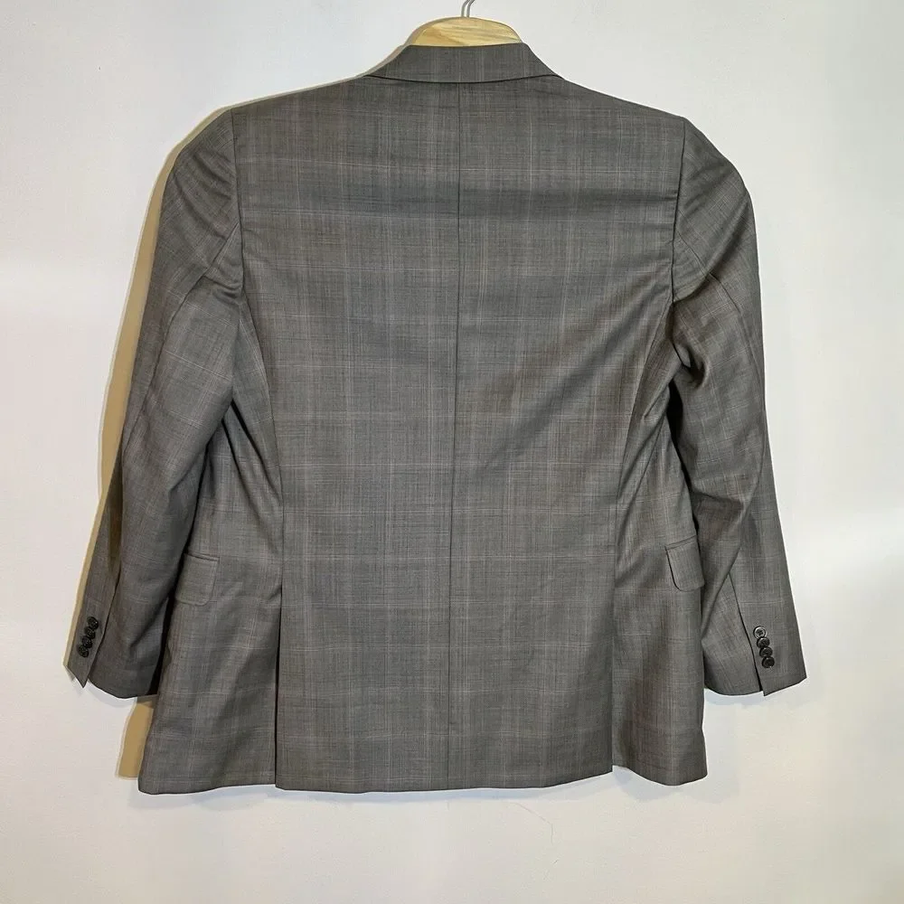 Jack Victor Men's 40L Napoli Gray Plaid Super 130's Wool 2 Button‎ Blazer Jacket
